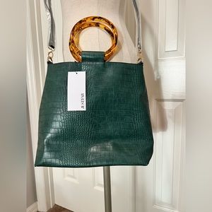 JustFab Dark Green Faux Crocodile Crossbody Bag